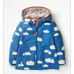 Mini Boden girl/kid padded hooded coat full zip jacket cloud print size 7/8 GUC